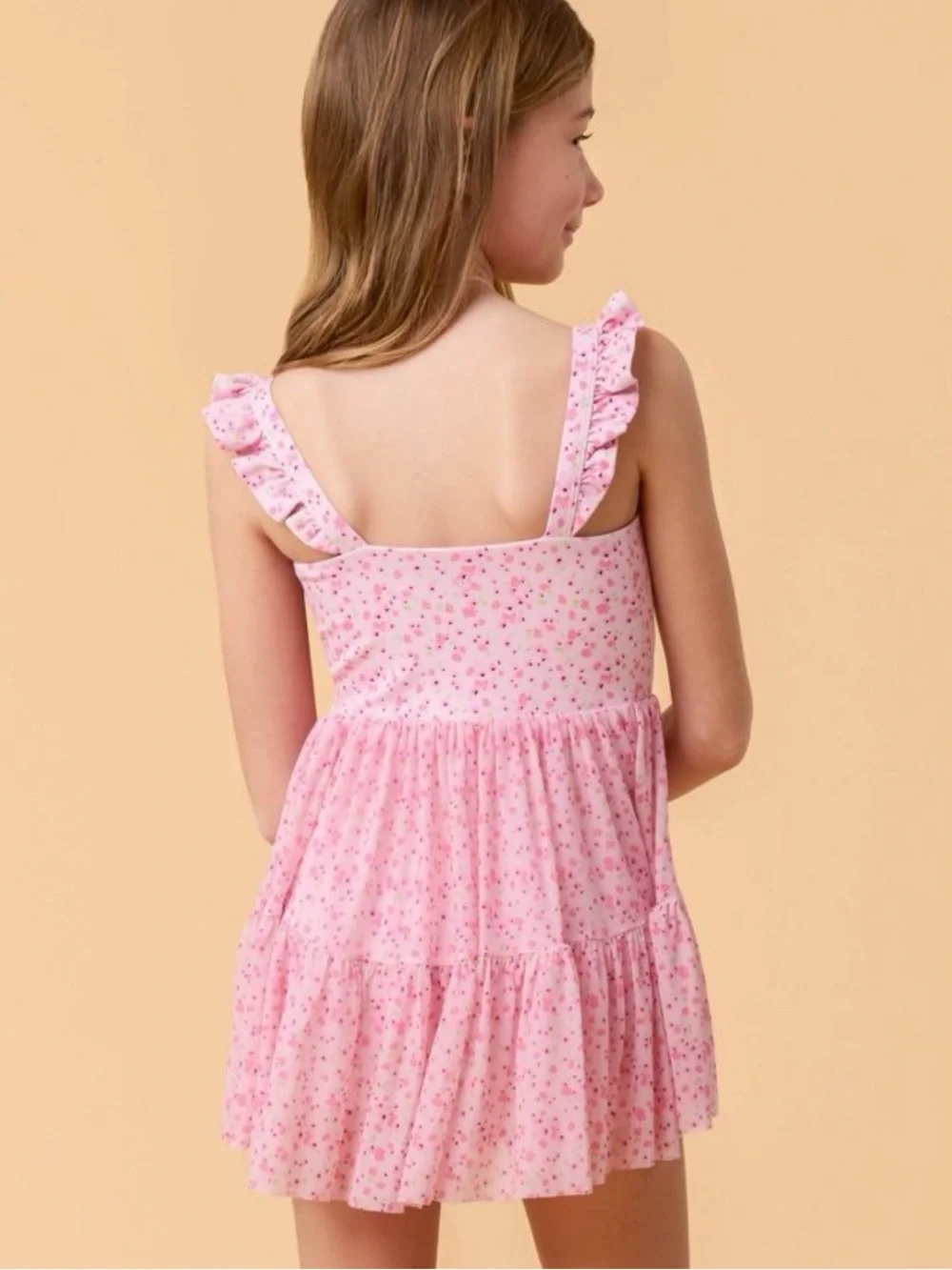Girls' Pink Floral Tiered Sundress - Soft Cotton Look